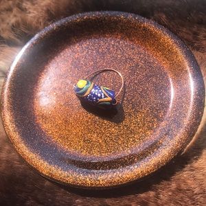 Handmade Blue and Yellow African Glass Bead Ring!